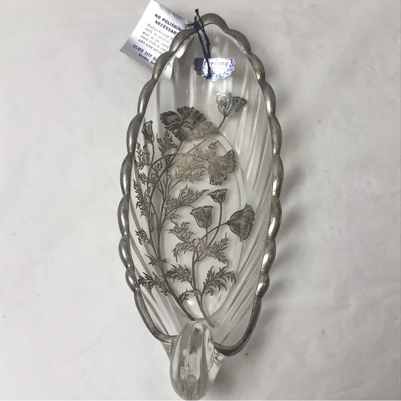 Sterling on Crystal Flanders Flowers Serving Dish Silver City Vtg Deco - Picture 1 of 7